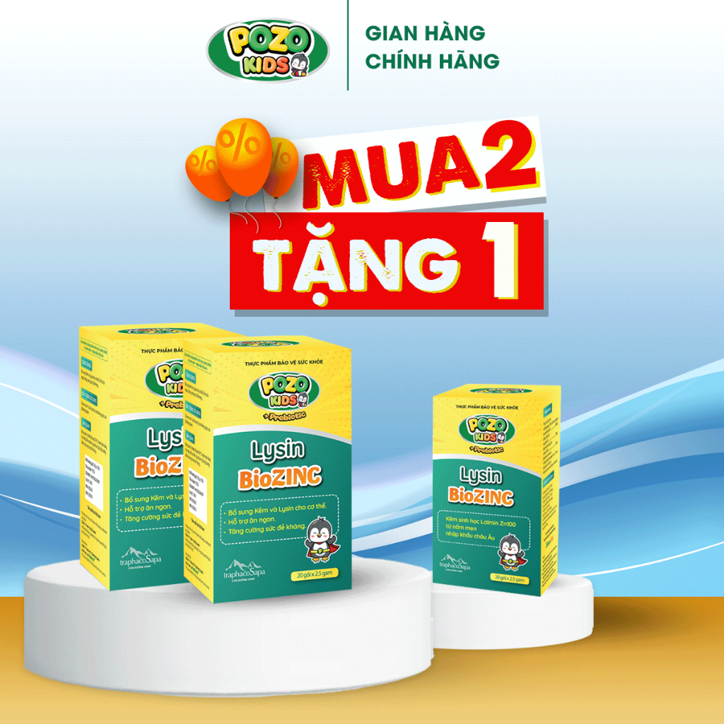 Kẽm Sinh Học Pozokids Lysin BioZinC Giúp Trẻ Ăn Ngon, Tăng Sức Đề Kháng - Hộp 20 gói