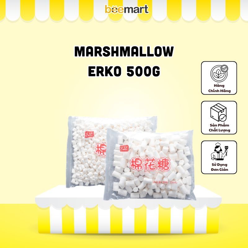 Kẹo Marshmallow Erko gói 500gr, dùng làm kẹo nougat, bánh bông tuyết, bánh hành