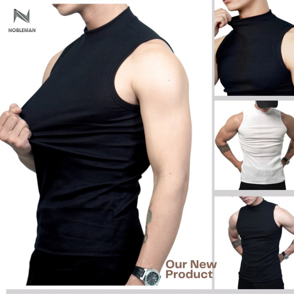 Áo TankTop Nam NOBLEMAN Cổ Cao 3Cm Form Ôm Chất Liệu Thun Gân Body Tôn Dáng
