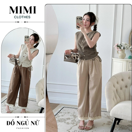 Đồ ngủ nữ bộ mặc nhà sat nach quần thô suông siêu sang cho nàng diện chơi MIMI CLOTHES hcom2898