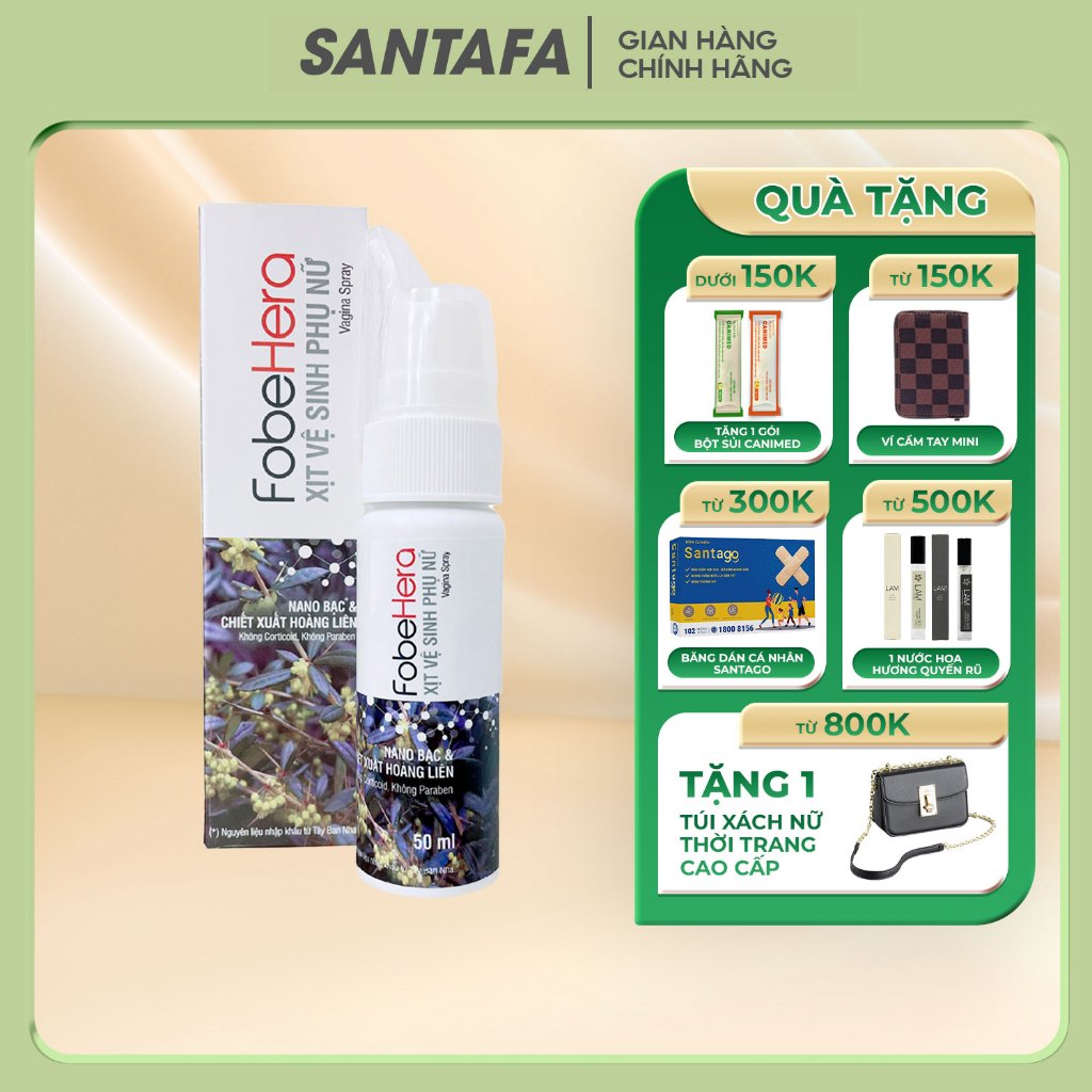 Chai Xịt Thay Thế Viên Phụ Khoa Kháng Khuẩn Viêm Nhiễm Vùng Kín, Ngăn Ngừa Nấm Ngứa Fobelife Fobe Hera - chai 50ml