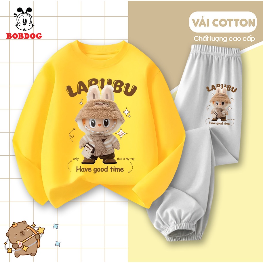 Bộ thu đông bé trai BOBDOG 2025,đồ bộ bé trai dài tay chất liệu cotton in hình LABUBU -TW-KS43 cho bé