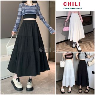 Chân váy tiểu thư xoè dáng dài, Chân váy lưng thun cạp thiết kế 3 tầng xinh xắn kiểu dáng ulzzang CV37