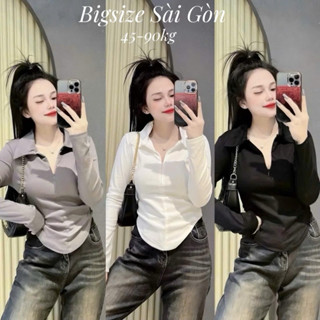 Áo Thun Cổ Polo Phối Dây Kéo Tay Dài Vải Thun Gân Tăm 45- 90Kg Bigsize Sài Gòn - B.1413