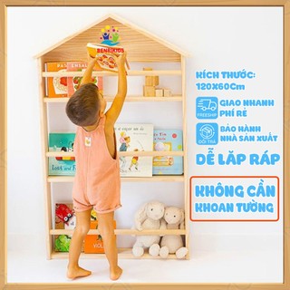 Giá Sách Cho Bé, Kệ Để Sách Treo Tường Hình Ngôi Nhà Bằng Gỗ, Kệ Decor Phòng Trẻ Em, Kệ Sách Treo Trường Mầm Non