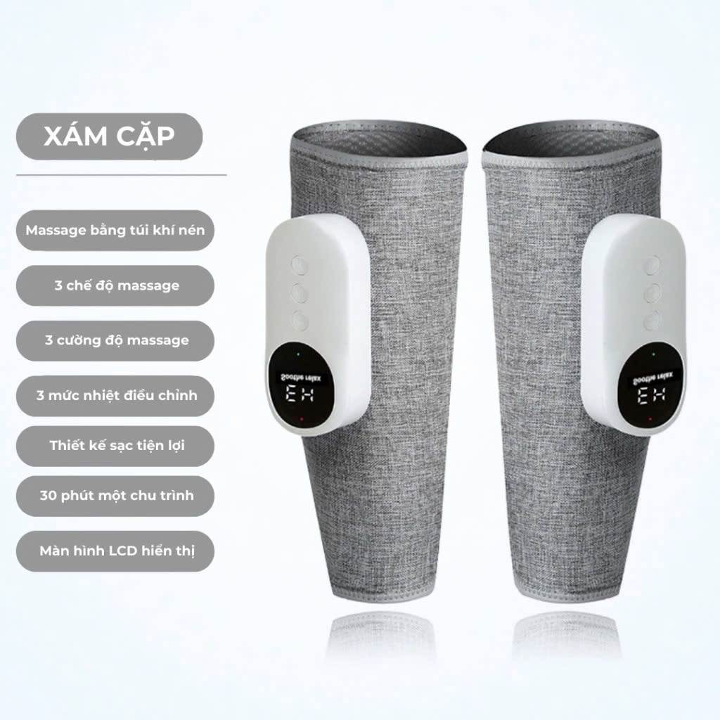 Máy massage chân bắp chân, mát xa chân xoa bóp túi khí chườm nóng cao cấp, giảm đau mỏi căng cứng cơ bắp lưu thông máu