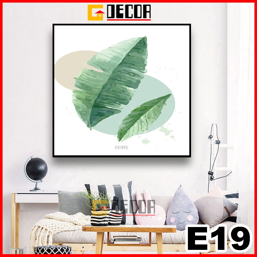 Tranh treo tường vuông canvas 1 bức khung gỗ E19, tranh hoa lá trang trí phòng khách, phòng ngủ, spa