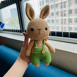 Amigurumi - Set Len Tự Móc Thỏ Mặc Yếm