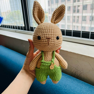 Amigurumi - Set Len Tự Móc Thỏ Mặc Yếm