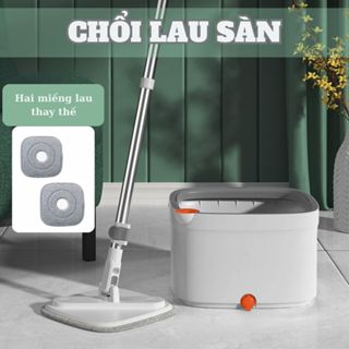 Cây Lau Nhà Tự Vắt Thông Minh, Chổi Lau Nhà Kèm Thùng Vắt Hiện Đại Hình Vuông Xoay 360, Có Miếng Lau Thay Thế Tiện Lợi