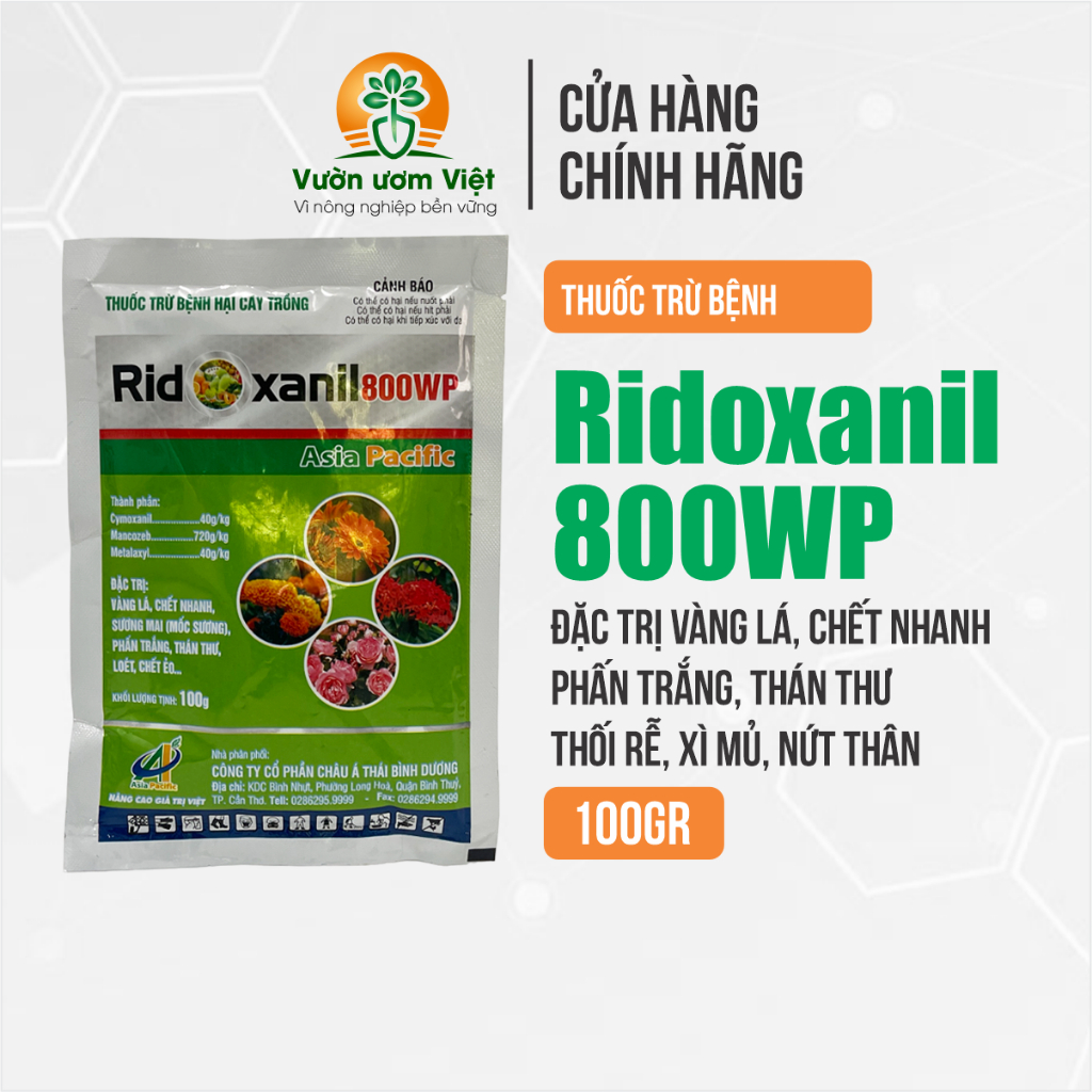 Thuốc trừ bệnh Ridoxanil 800WP trị vàng lá, thối rễ, cháy lá, loét cây, ghẻ sẹo cực mạnh - 100gr