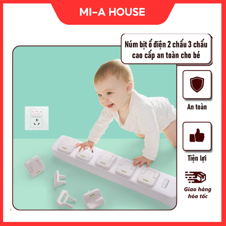 Núm bịt ổ điện 2 chấu 3 chấu cao cấp an toàn cho bé, nút có tay cầm dễ dàng tháo lắp, chống giật, nhiều màu sắc vui nhộn