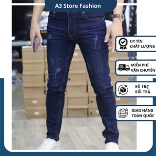  Quần jean nam màu xanh đậm cào xước nhẹ wash bạc màu DAI053 