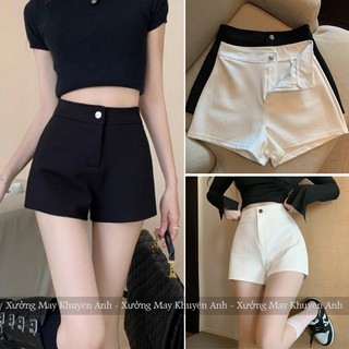  Quần short nữ co giãn cạp cao dáng ôm đùi có túi khuy cài - Quần đùi nữ mặc nhà đi chơi biển thể thao vải Umi mát 