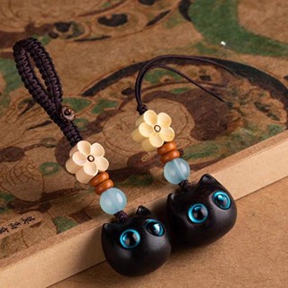 [Ưu Đãi] Dây Treo Và Móc Khóa Mèo Đầu Gỗ Muun Tự Nhiên Nạp Phúc Xinh Xắn