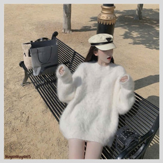  Áo len lông dáng dài cổ tròn chất liệu mềm mại phong cách Hàn Quốc H166 