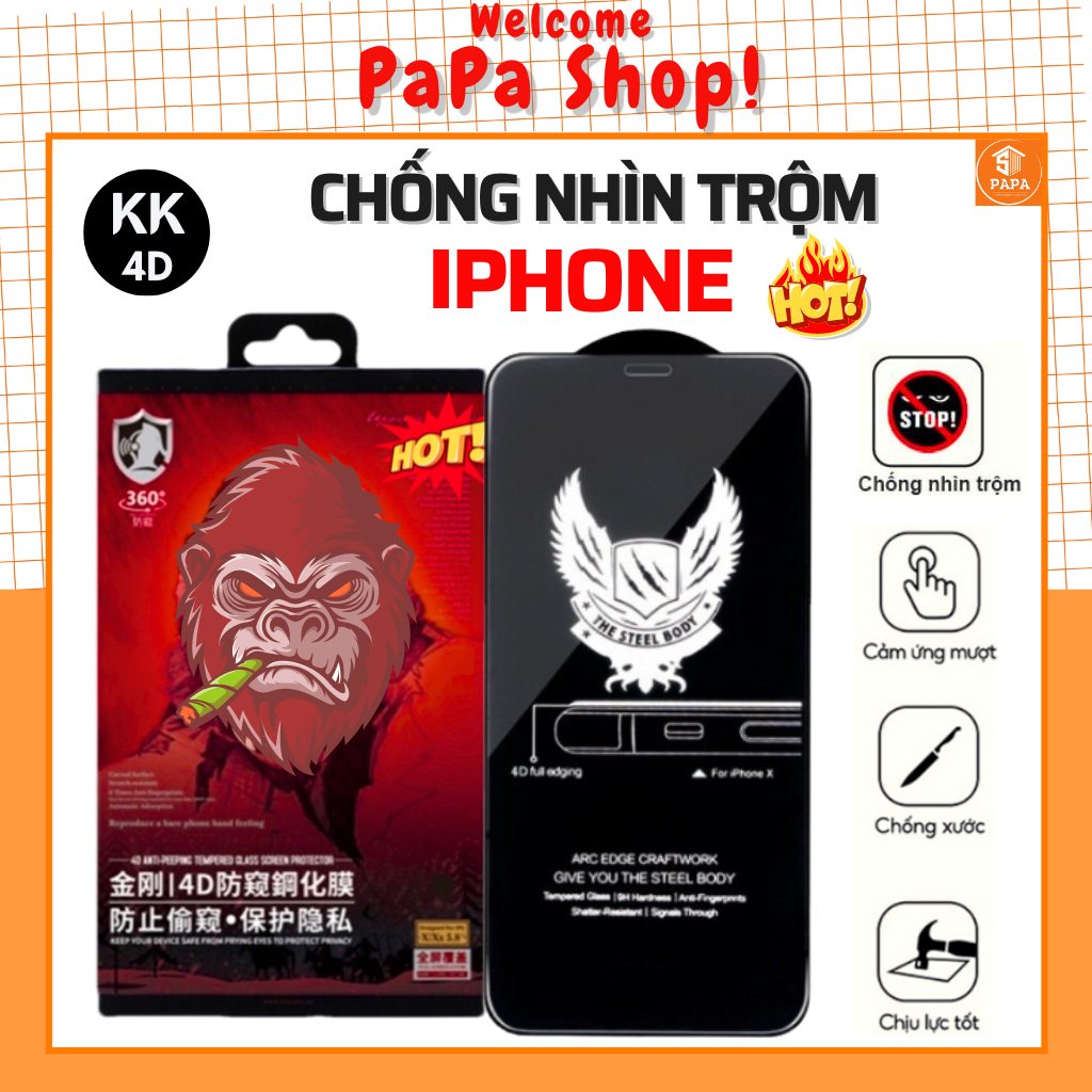 Kính cường lực chống nhìn trộm 4D iphone 17 pro max 16 pro max 15 14 13 pro max 12 pro max 11 Xr Xs Max X 7 8 Plus Air