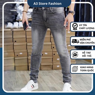 Quần jean nam màu xám khói wash bạc thời trang, jean thun co giãn DAI052