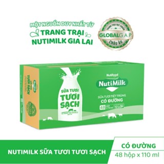 ( Date T5/2025 ) Thùng 48 Hộp NutiMilk Sữa tươi tươi sạch Có đường 110ml  - Thương Hiệu NUTIFOOD - AZAGOHN