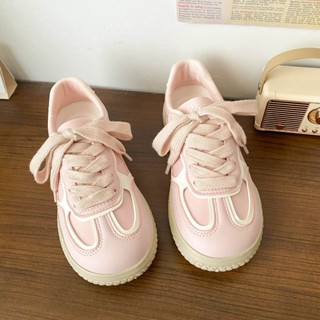 Giày thể thao nữ dáng thỏ đế cao su 2.5cm da PU dễ vệ sinh, 2 màu be và hồng, dây tết, tặng tất E-2