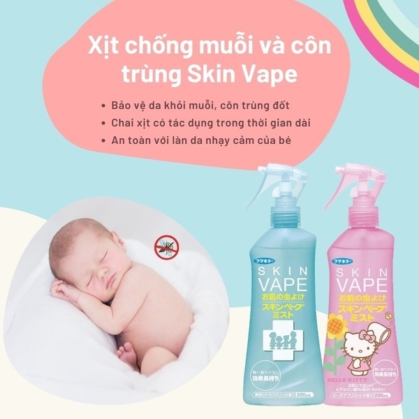 Xịt chống muỗi và côn trùng Skin Vape Nhật Bản 200ml;Xịt chống muỗi, côn trùng cho bé, an toàn