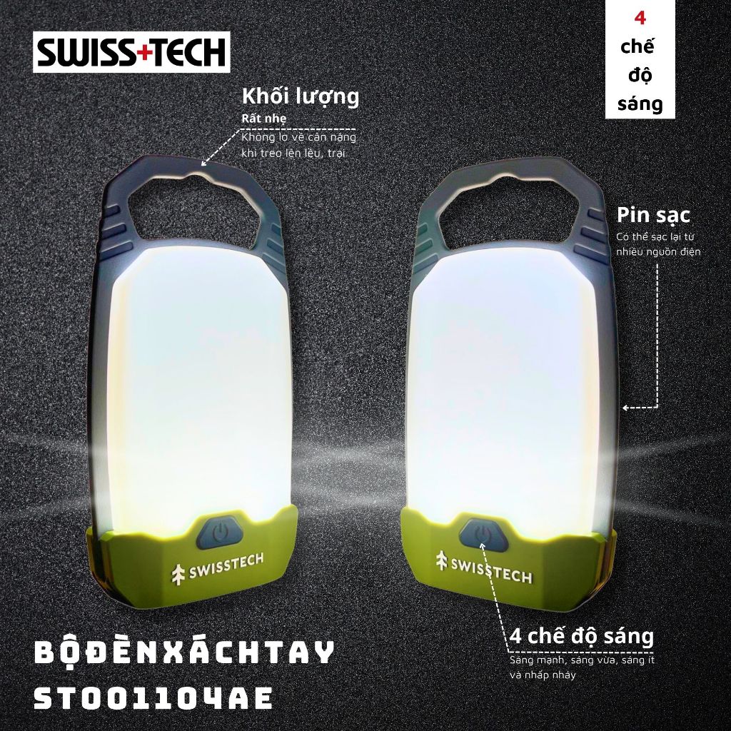 Bộ đèn xách tay dùng trong cắm trại dùng Pin sạc hiêu SWISS+TECH