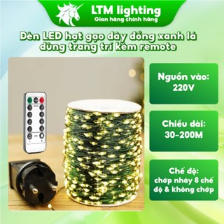 Đèn Led Hạt Gạo Dây Đồng Xanh Lá Kèm Remote, Dây Led Quấn Trang Trí Cây Thông Cây Sân Vườn Quán Cafe