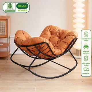 Ghế lười bập bênh vuông thư giãn đọc sách Papasan mây nhựa khung thep cao cap/Relaxhome bảo hành 24 tháng