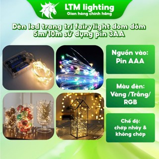 Đèn LED Đom Đóm Trang Trí 5m/50 Bóng 10m/100 Bóng Trắng Vàng Nhiều Màu Dùng 3AA PIN Decor