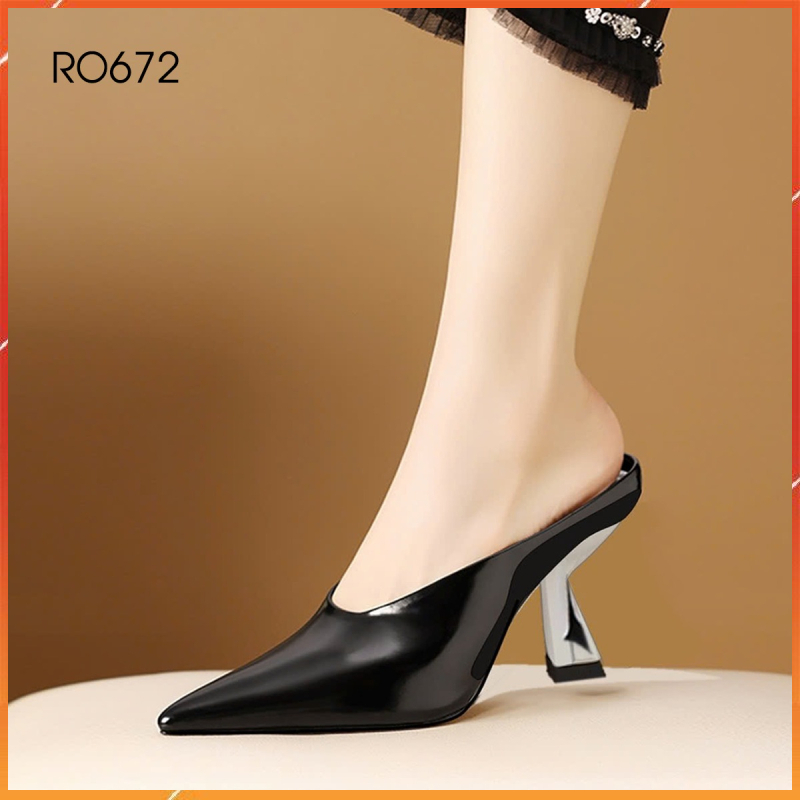 Dép guốc nữ cao gót 7 phân hàng hiệu ROSATA màu đen thời trang RO672