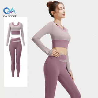 Set Tập Gym Yoga Nữ Dài Tay Có Mút Ngực QA7 Quần Nâng Mông Kết Hợp Áo Croptop