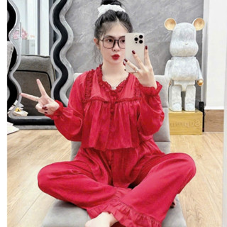 Đồ bộ ngủ nữ đồ ngủ nữ 2 dây vải Latin phối voan freesize 54kg - CN78