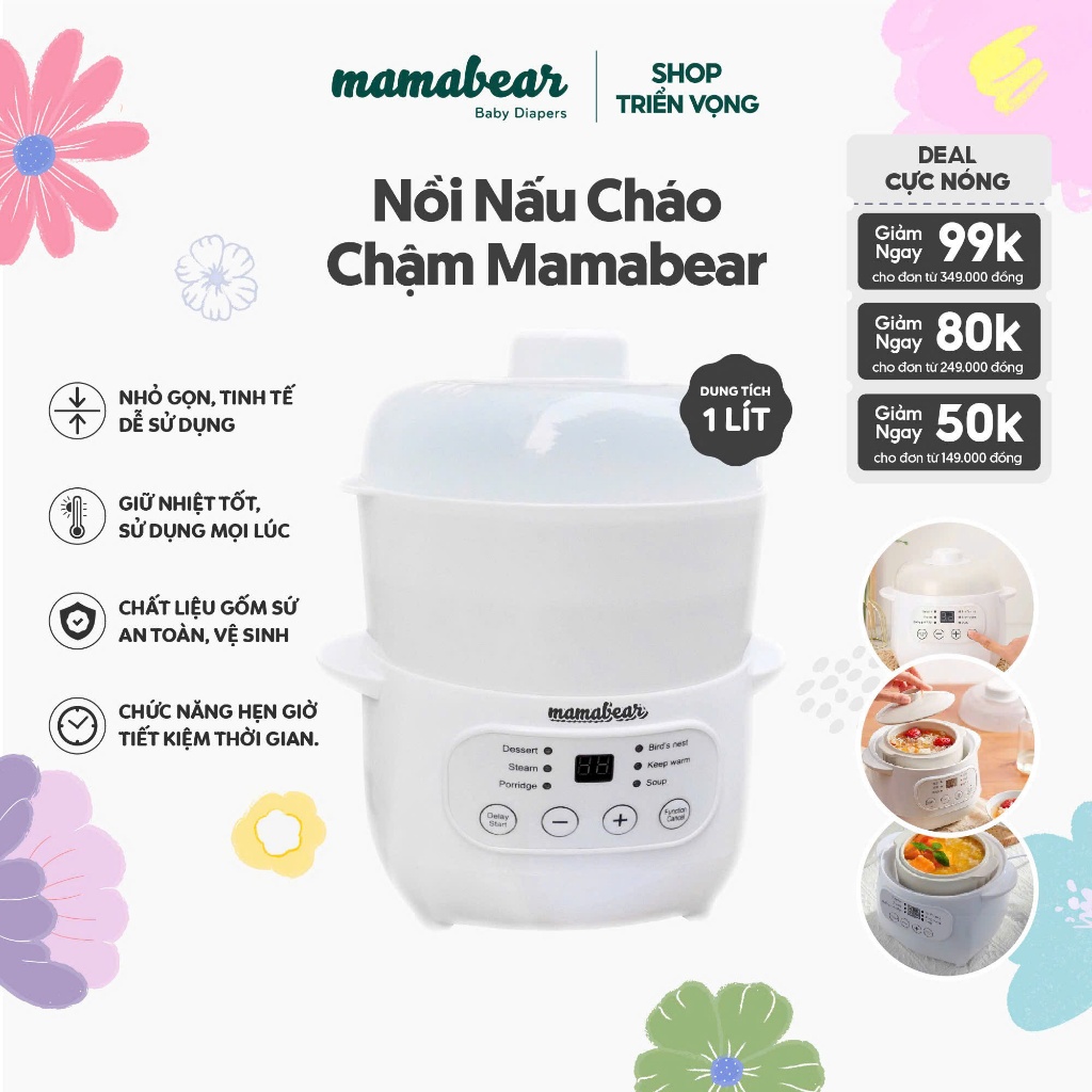 Nồi nấu cháo chậm đa năng Mamabear 1L bảo hành 12 tháng