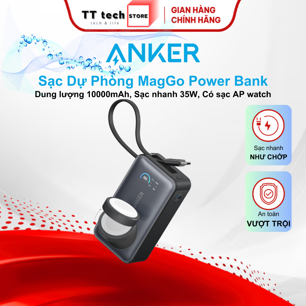 Sạc dự phòng Anker Nano A1657 Power Bank 1C 35W, Dung lượng 10000mAh, Tích hợp sạc Nhanh Ap-watch