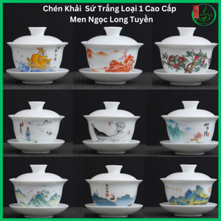 Chén Khải Cao Bạch Sứ (Sứ Trắng Trong Tinh Khiết) Men Ngọc Long Tuyền Hàng Xịn Loại 1 Dùng Pha Trà Dung Tích 100ml, 150m