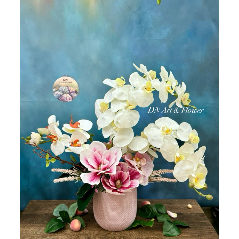 Hoa lan hồ điệp giả màu trắng. Hoa lụa cao cấp decor, hoa giả trang trí - Bình hoa, chậu hoa để bàn