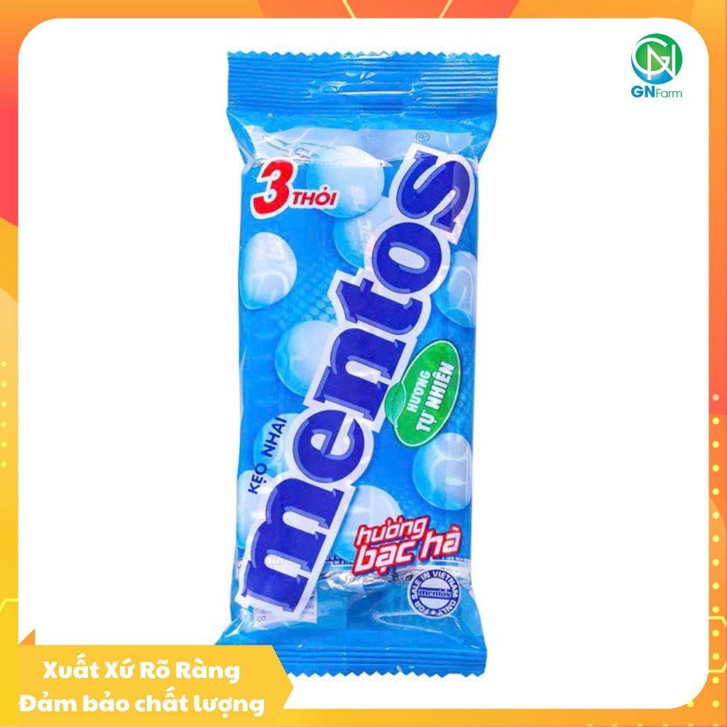Kẹo Nhai Mentos Bạc Hà 3 Thỏi Kẹo Nhai Mentos Hương Bạc Hà Thơm Mát Cực Ngon - Gói 113,4g