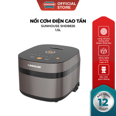 Nồi cơm điện cao tần 1.5L Sunhouse SHD8826 - 8 chức năng, cảm ứng - Lòng niêu 5 lớp - công nghệ nấu Fuzzi Logic