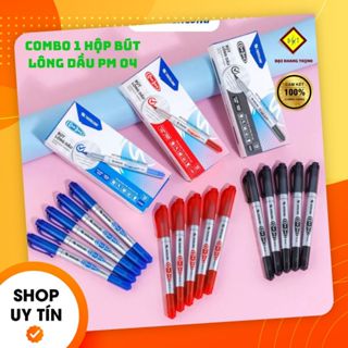 COMBO 1 hộp bút lông dầu PM 04 THIÊN LONG có 2 đầu 0.4mm và 1mm viết lông dầu không xóa được