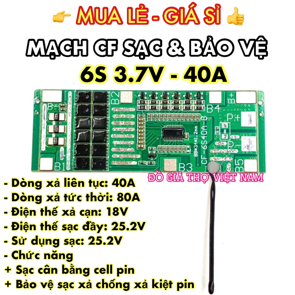 [ĐGTVN] Mạch CF 6S 40A Cân Bằng và Bảo Vệ Pin Li-on 3.7V (6S-CF)