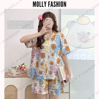 Bộ đồ ngủ nữ đũi xốp NICEKABY nhiều mẫu mặc nhà mùa hè, set đồ nữ Pijama Bigsize cotton xốp MOLLY FASHION