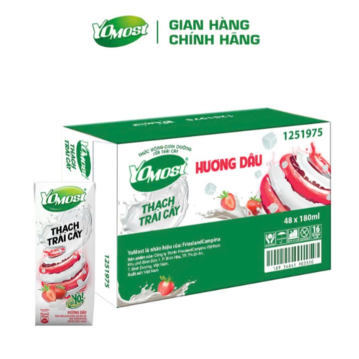 Sữa chua uống lên men tự nhiên Yomost có Thạch vị dâu