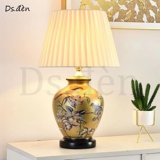  Đèn bàn sứ trắng xanh phong cách Trung Quốc mới cổ điển sang trọng đèn ngủ phòng khách phòng ngủ bằng gốm sứ Mỹ cổ điể 