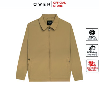  Áo khoác nam Owen JK241494 Jacket cổ bẻ màu be đậm chất nylon cao cấp dáng suông có khóa kéo túi giữ ấm tốt 