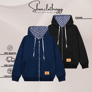 Áo Khoác Hoodie Zip LV Phối Nón- Áo NỈ CHÂN CUA Có Khóa Kéo Phối Logo Thêu Bản Cao Cấp Full Tag Mạc