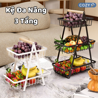 Kệ Đựng Đồ Nhà Bếp Đa Năng 3 Tầng, Giỏ Đựng Gia Vị, Trái Cây, Decor Đa Năng Thép Cacbon Cao Cấp