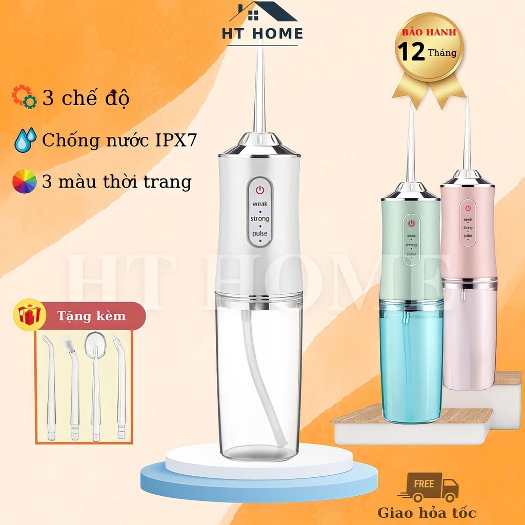 Tăm Nước Oral Irrigator Nội Địa Máy Tăm Nước Cầm Tay Vệ Sinh Răng 4 Đầu Tăm Bình Chứa 220ML
