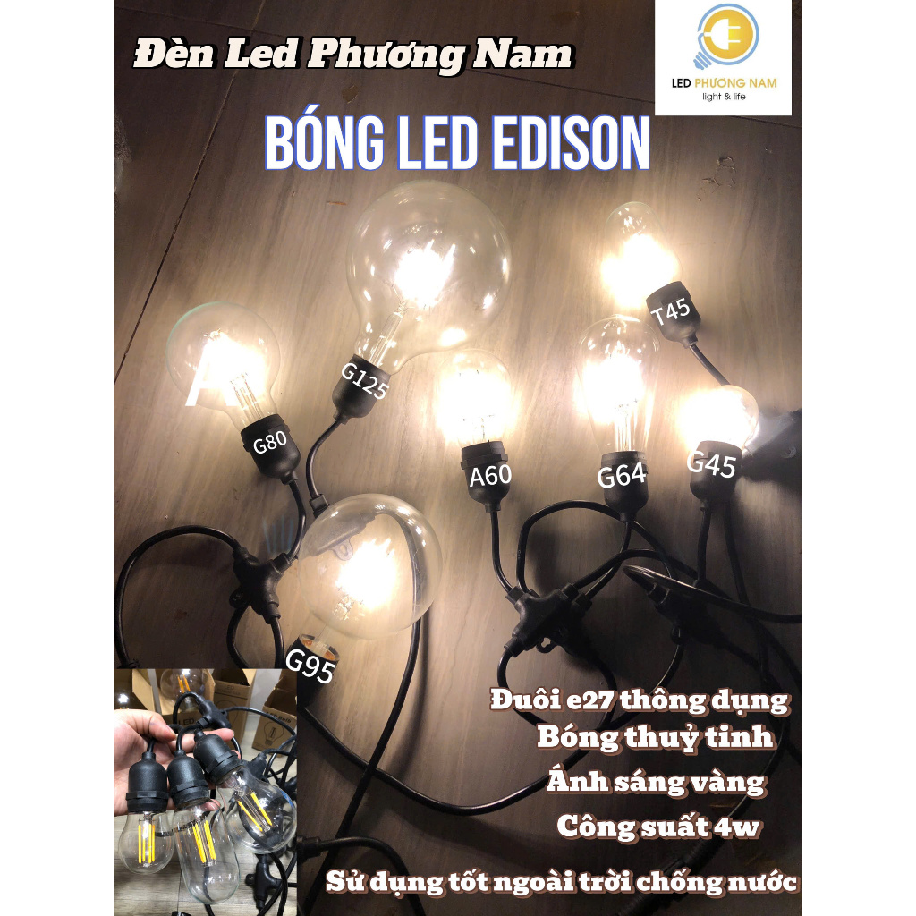 Bóng Led EDISON nhiều loại [Giả Sợi Đốt], 4w Vàng Trang Trí DECOR