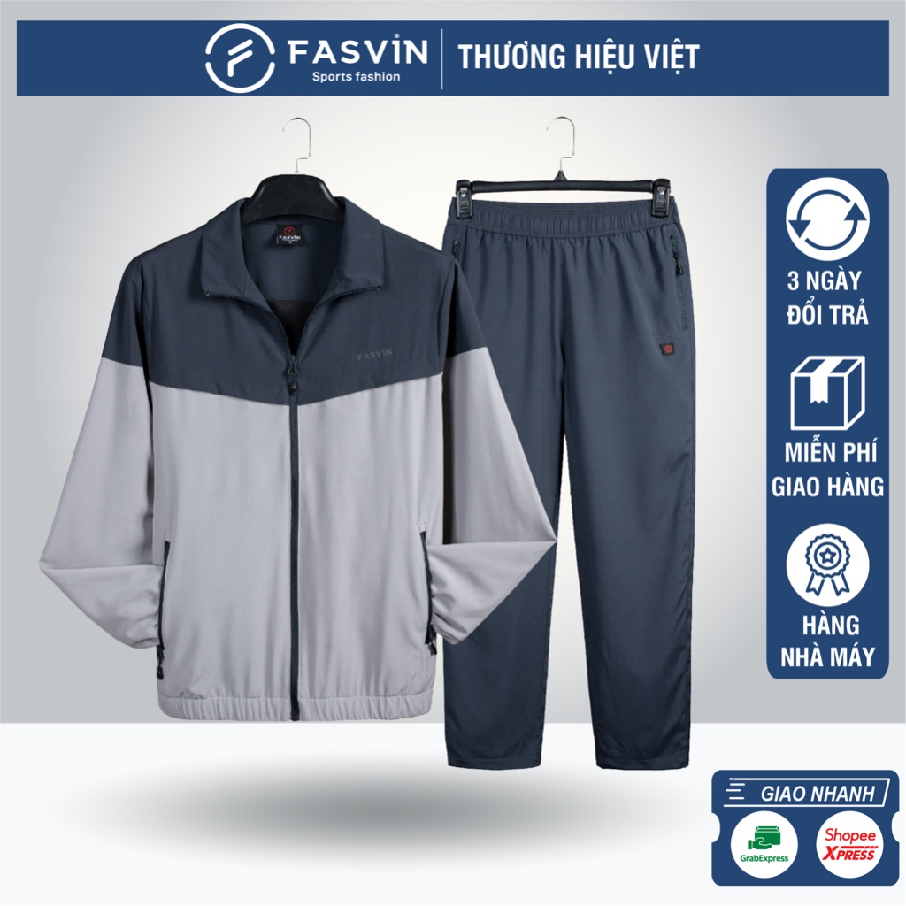 Bộ quần áo thể thao nam Fasvin BC22522.SG vải gió chun 02 lớp mềm mại co giãn.