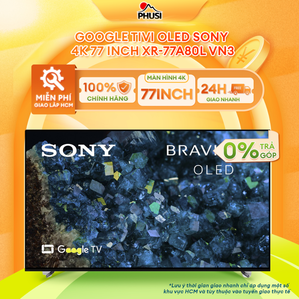 XR-77A80L [MIỄN PHÍ GIAO LẮP] Google Tivi OLED Sony 4K 77 inch XR-77A80L VN3